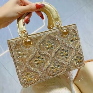 Gold Crystal-Embellished Evening Handbag